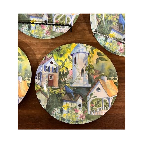 Set of 5 Italy Melamine Plates Birdhouse Garden Design Made in Italy Cottagecore - Picture 5 of 8